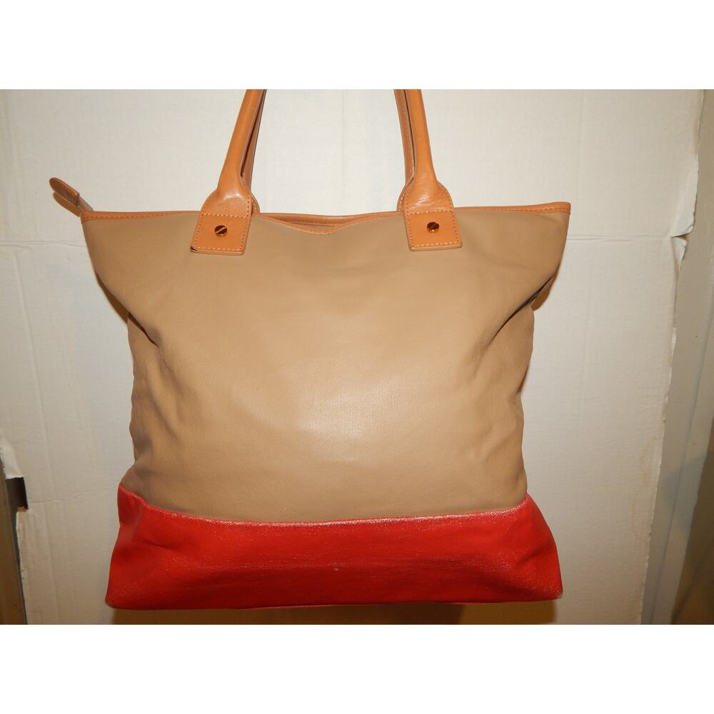 Tory Burch Tan Orange Coated Leather Tote Handbag - Picture 10 of 14